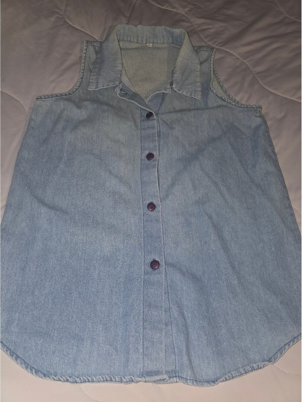 Denim Faded Sleeveless Blue Casual Blouse Button Up Size S - Unbranded